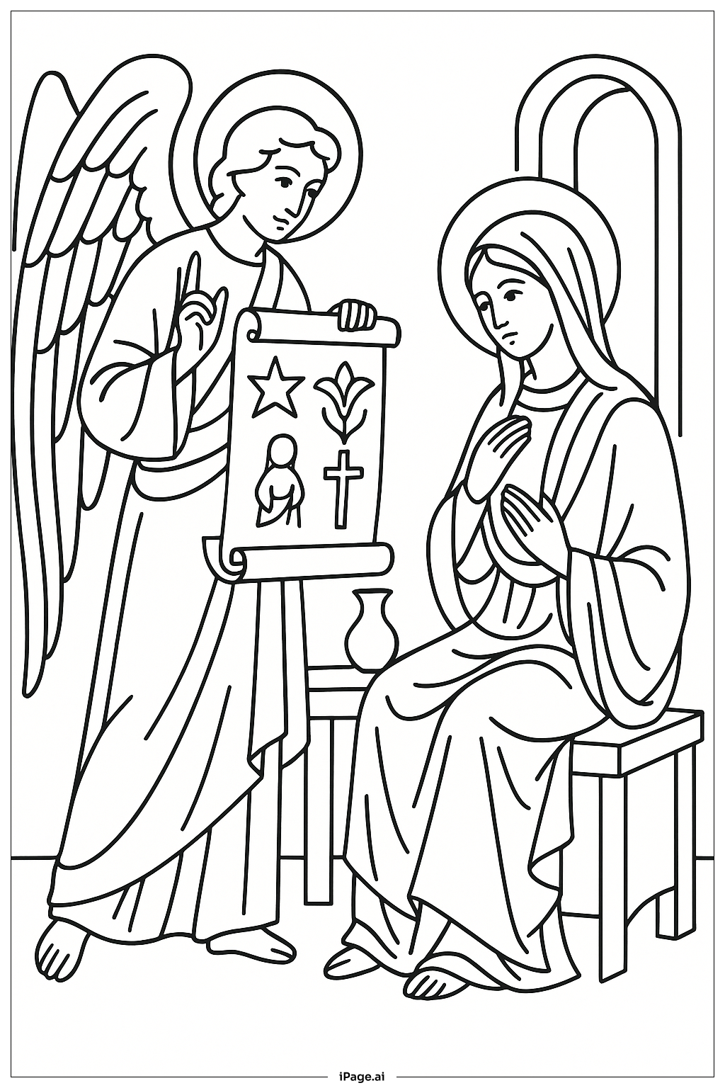 Annunciation Angel With Scroll Message Coloring Page