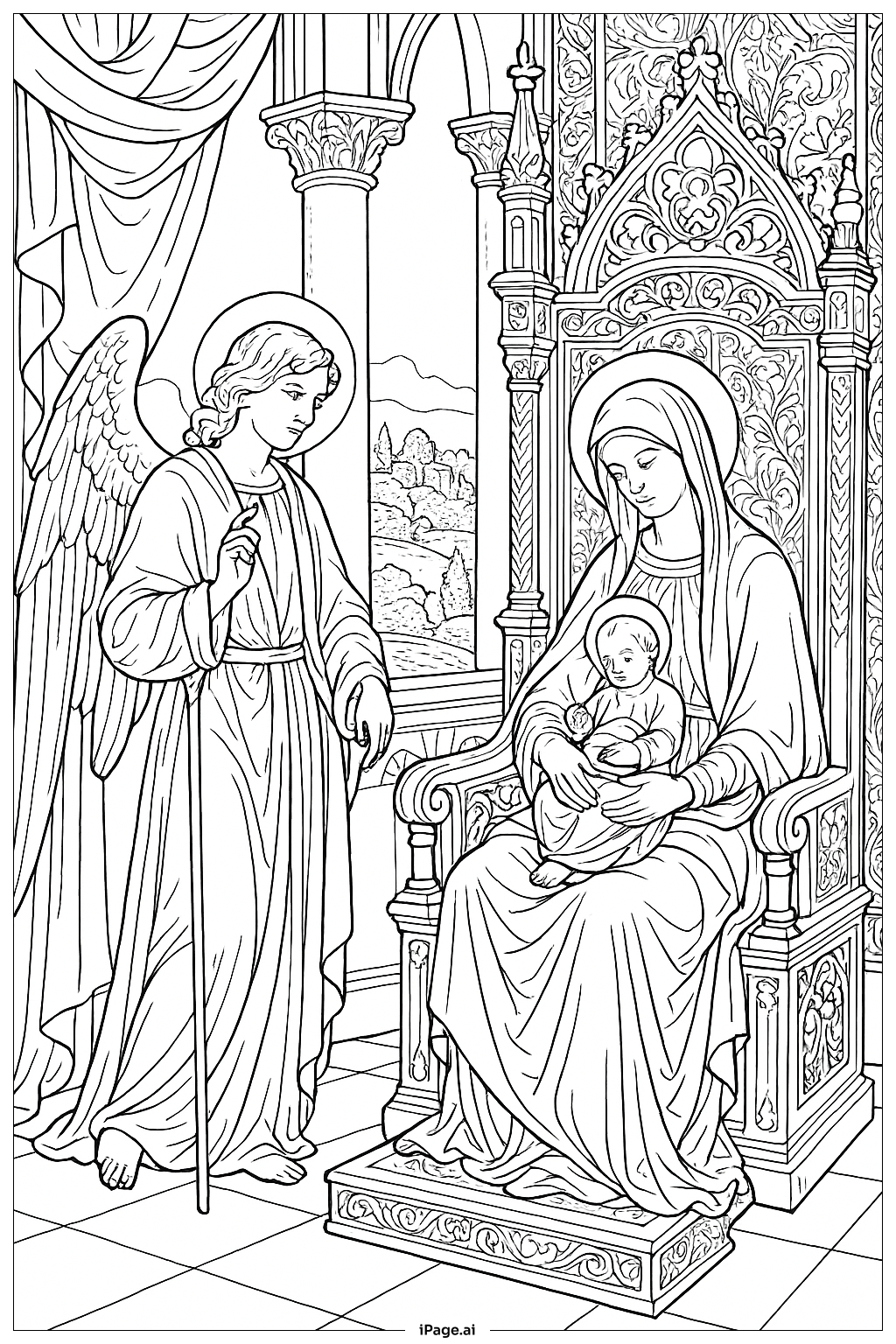 Annunciation Angel With Throne Coloring Page