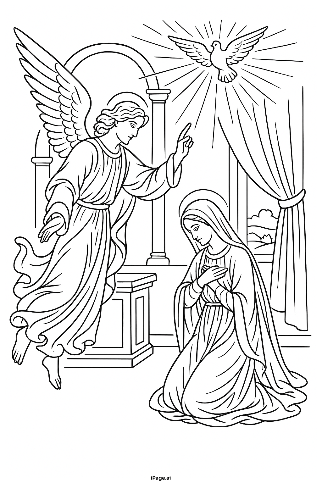 Annunciation Classic Scene Coloring Page