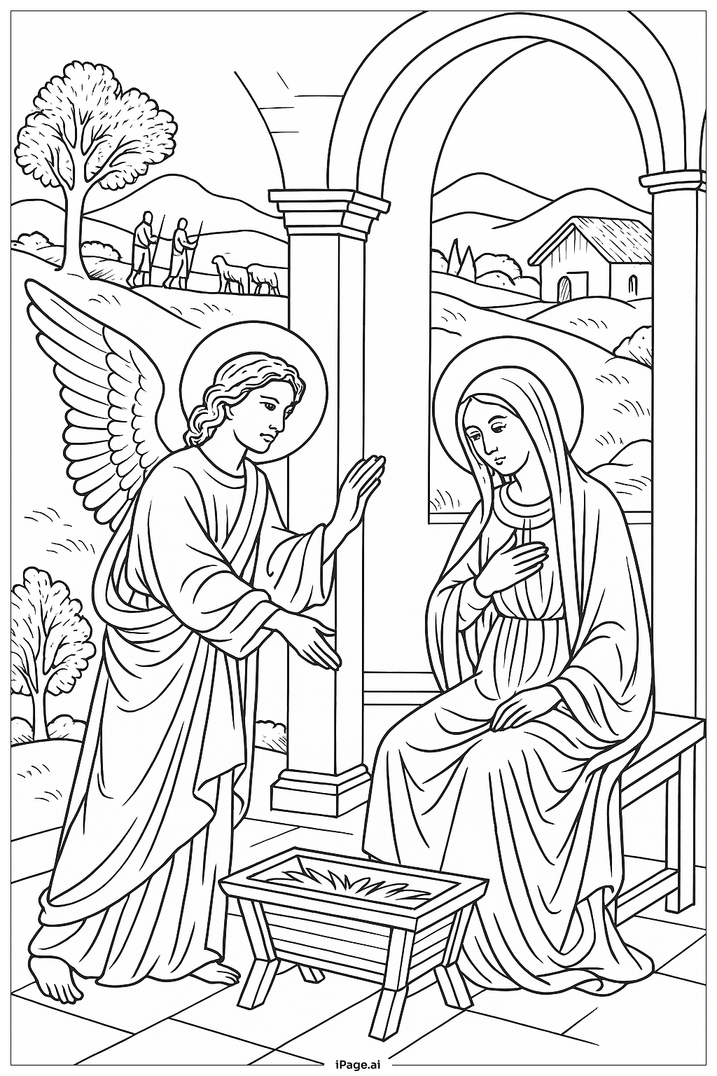 Annunciation Manger Symbolism Coloring Page