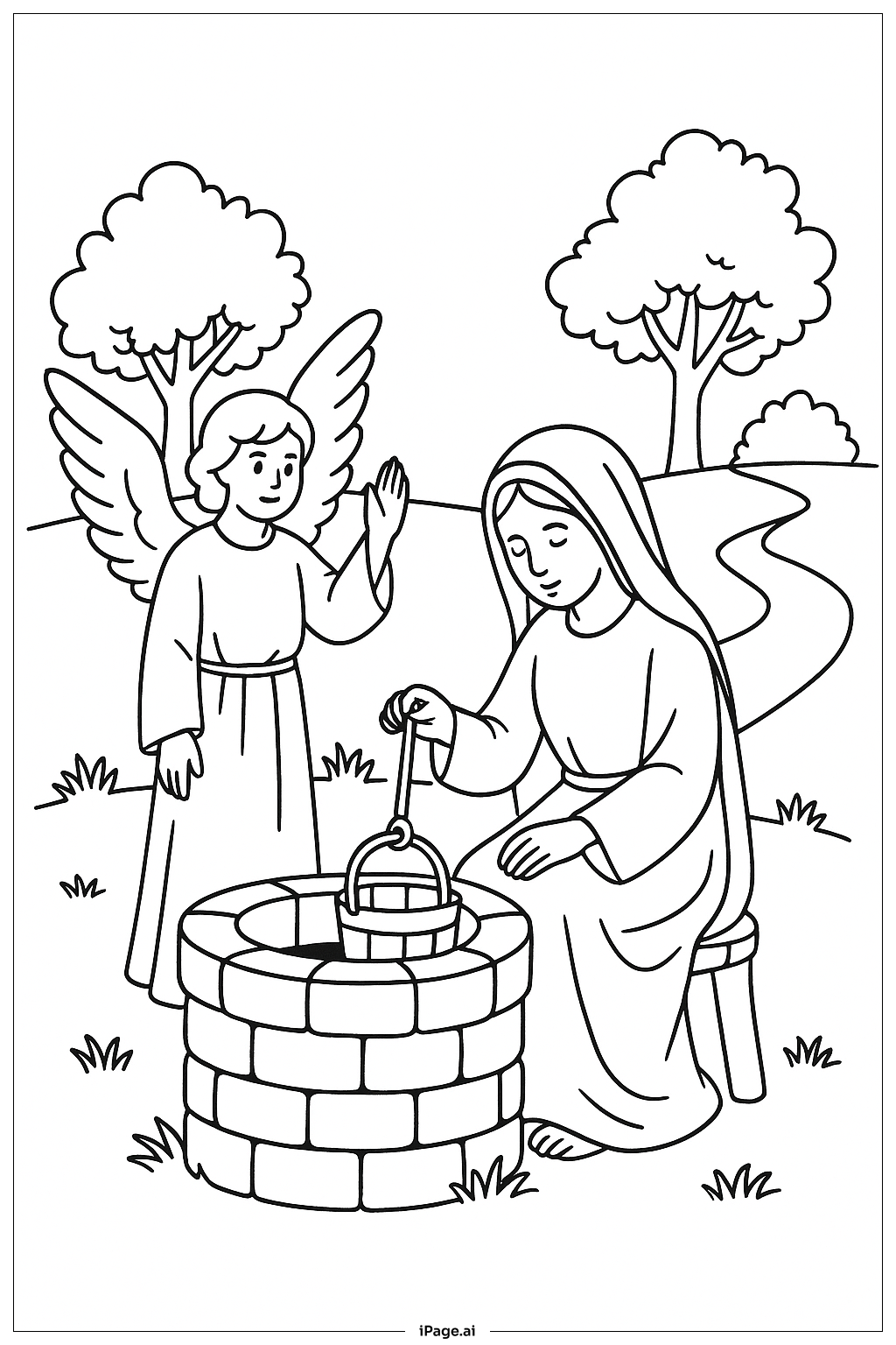 Annunciation Mary At Well Coloring Page