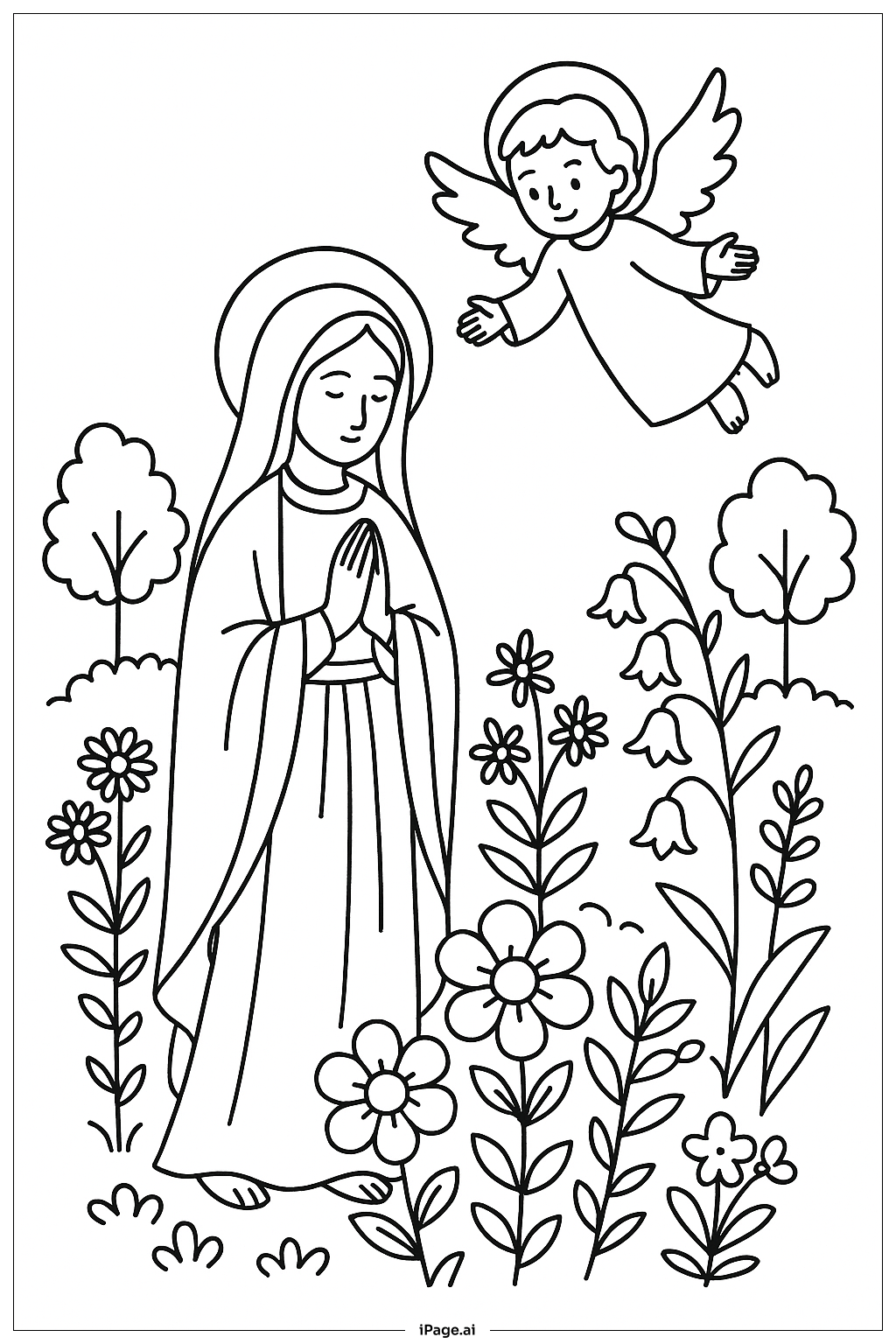 Annunciation Mary In Garden Coloring Page