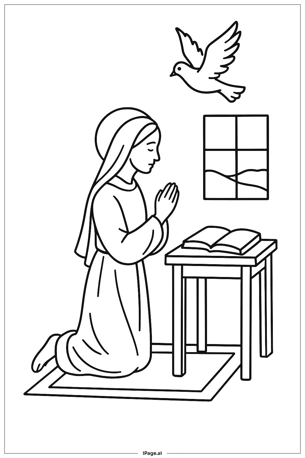 Annunciation Mary Kneeling Indoor Coloring Page