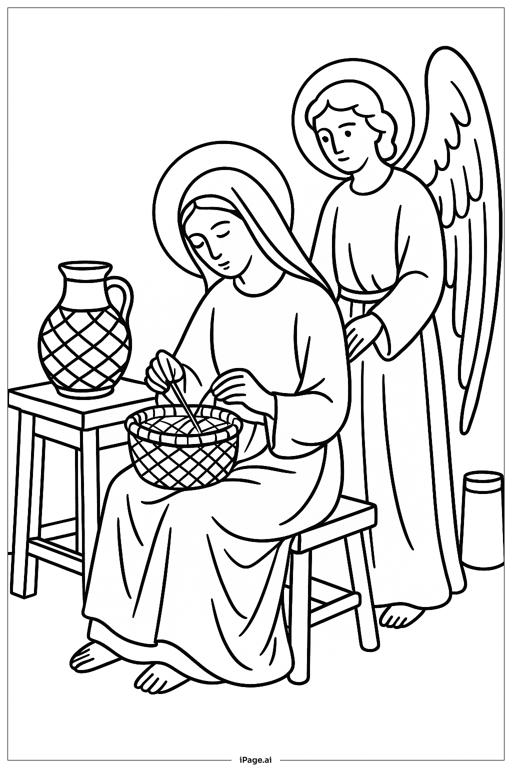 Annunciation Mary Sewing Coloring Page