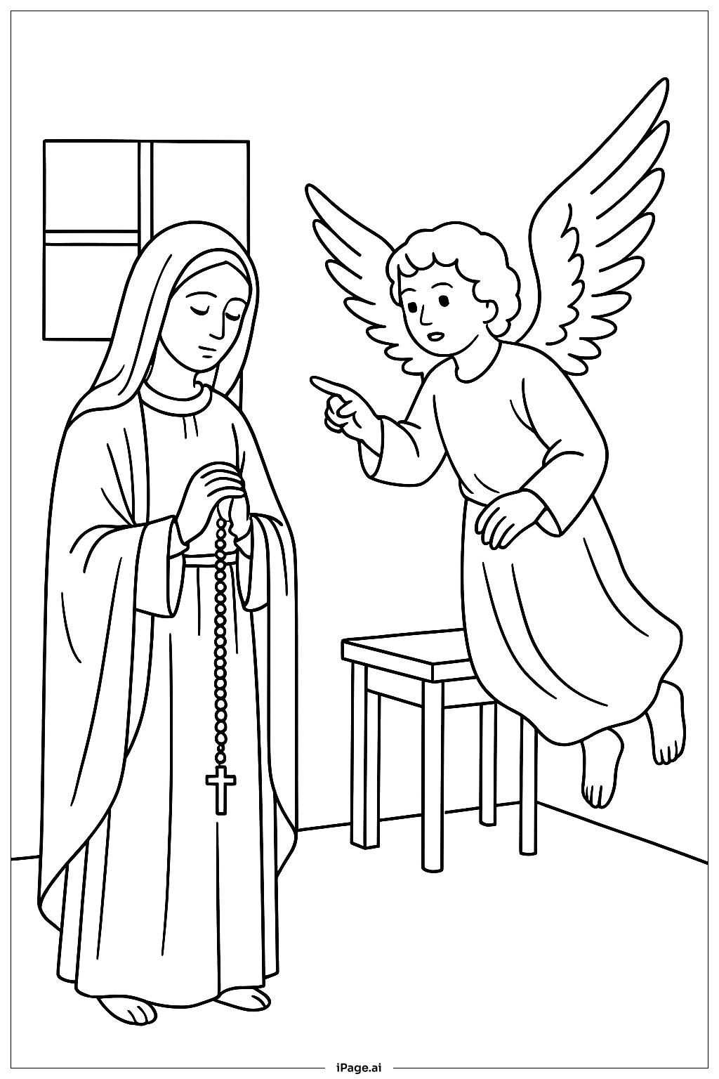 Annunciation Mary With Rosary Coloring Page
