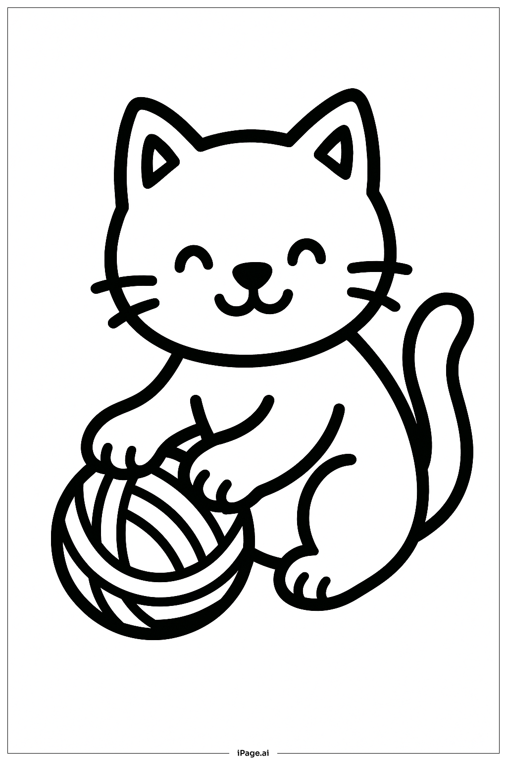 April Cat With Yarn Ball Coloring Page