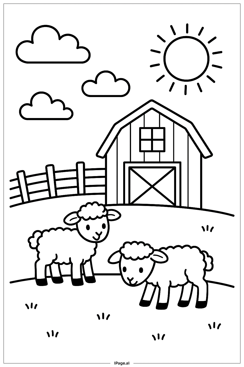 April Farm With Lambs Coloring Page