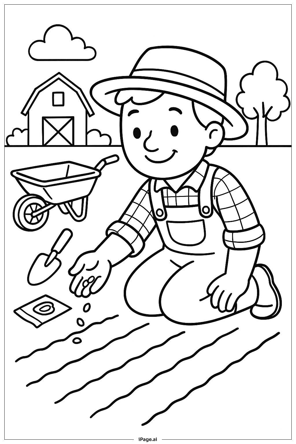 April Farmer Planting Seeds Coloring Page
