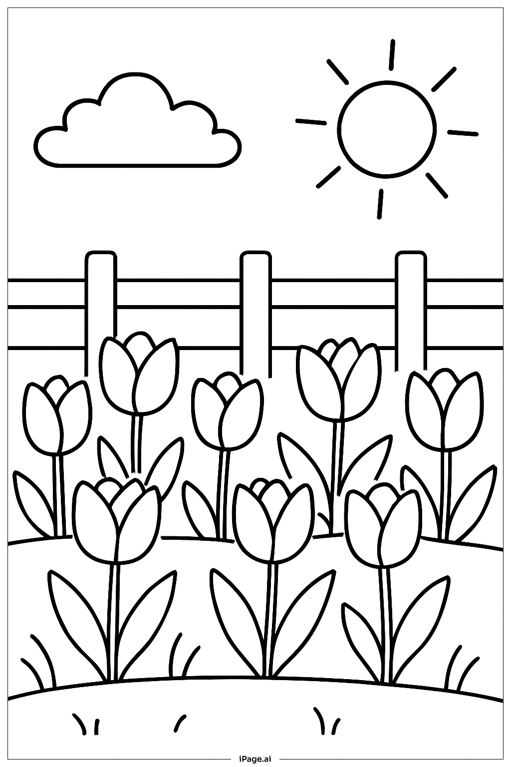 April Garden With Tulips Coloring Page