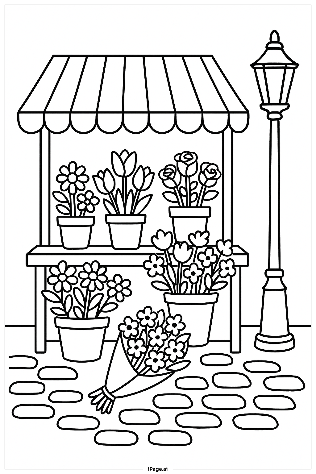 April Market Stall With Flowers Coloring Page