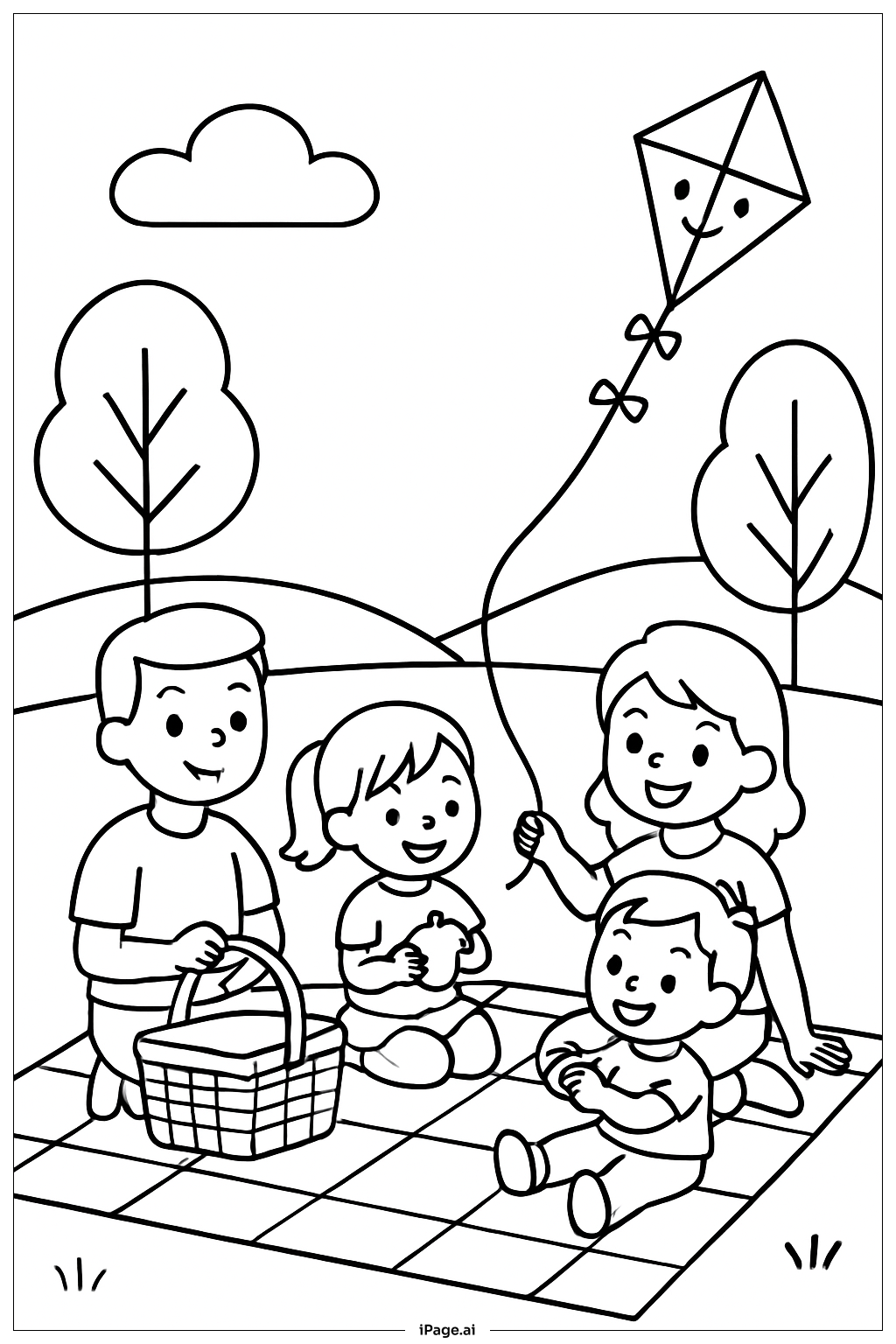 April Park Picnic With Family Coloring Page