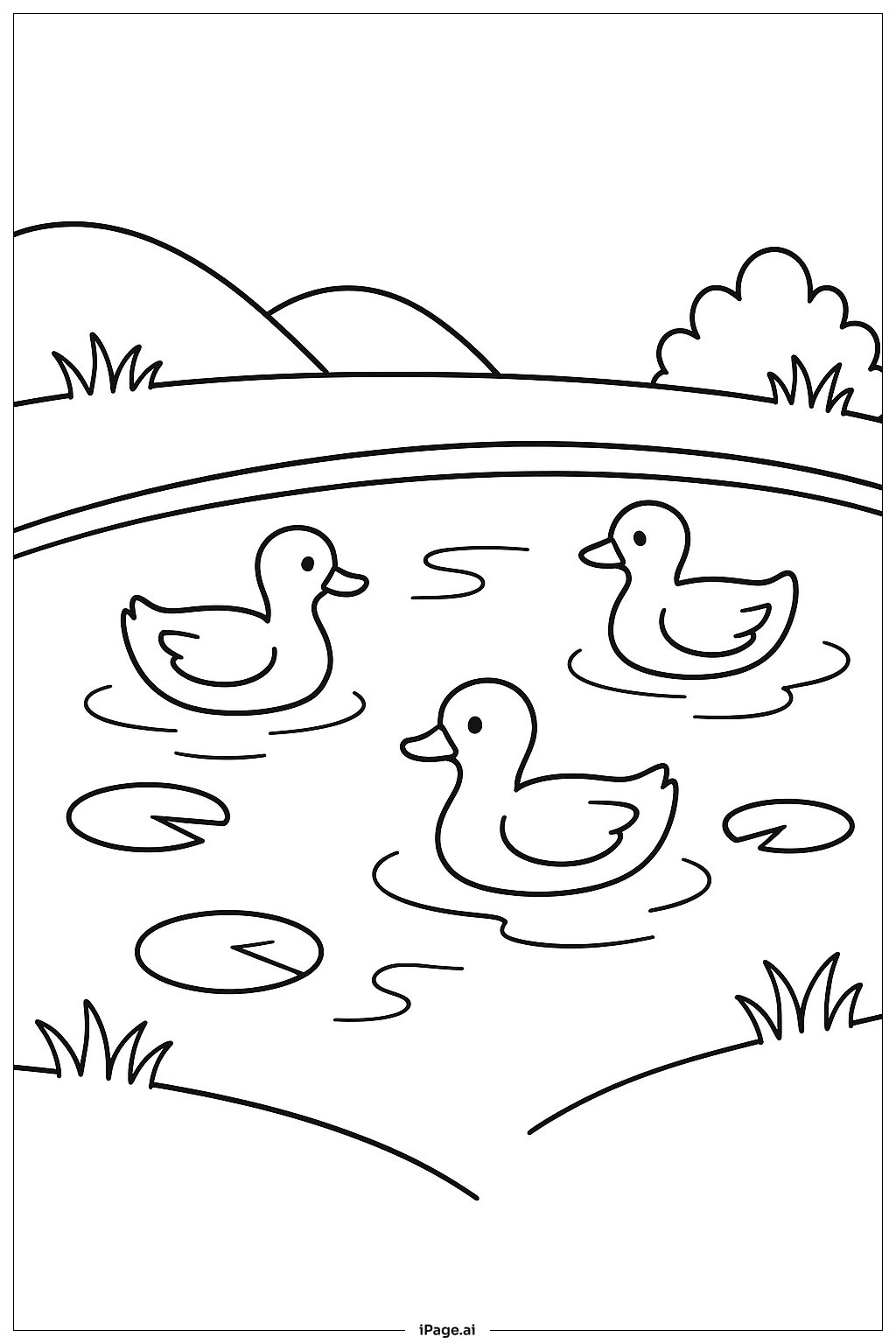 April Pond With Ducks Coloring Page