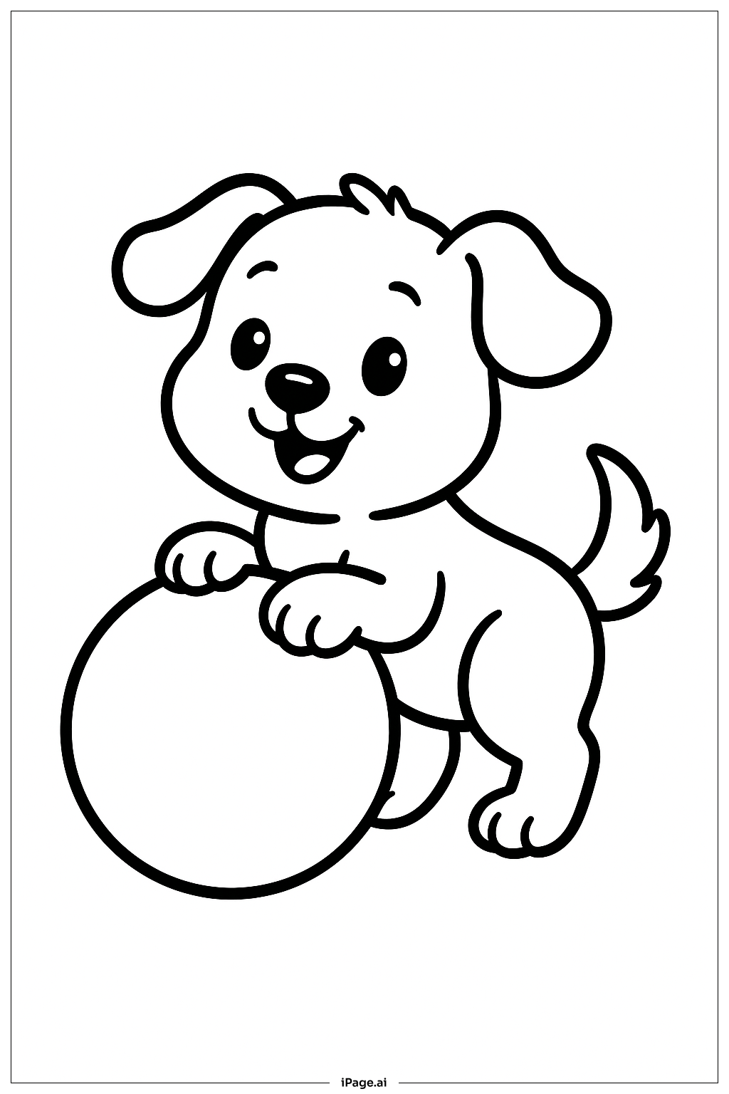 April Puppy Playing Ball Coloring Page