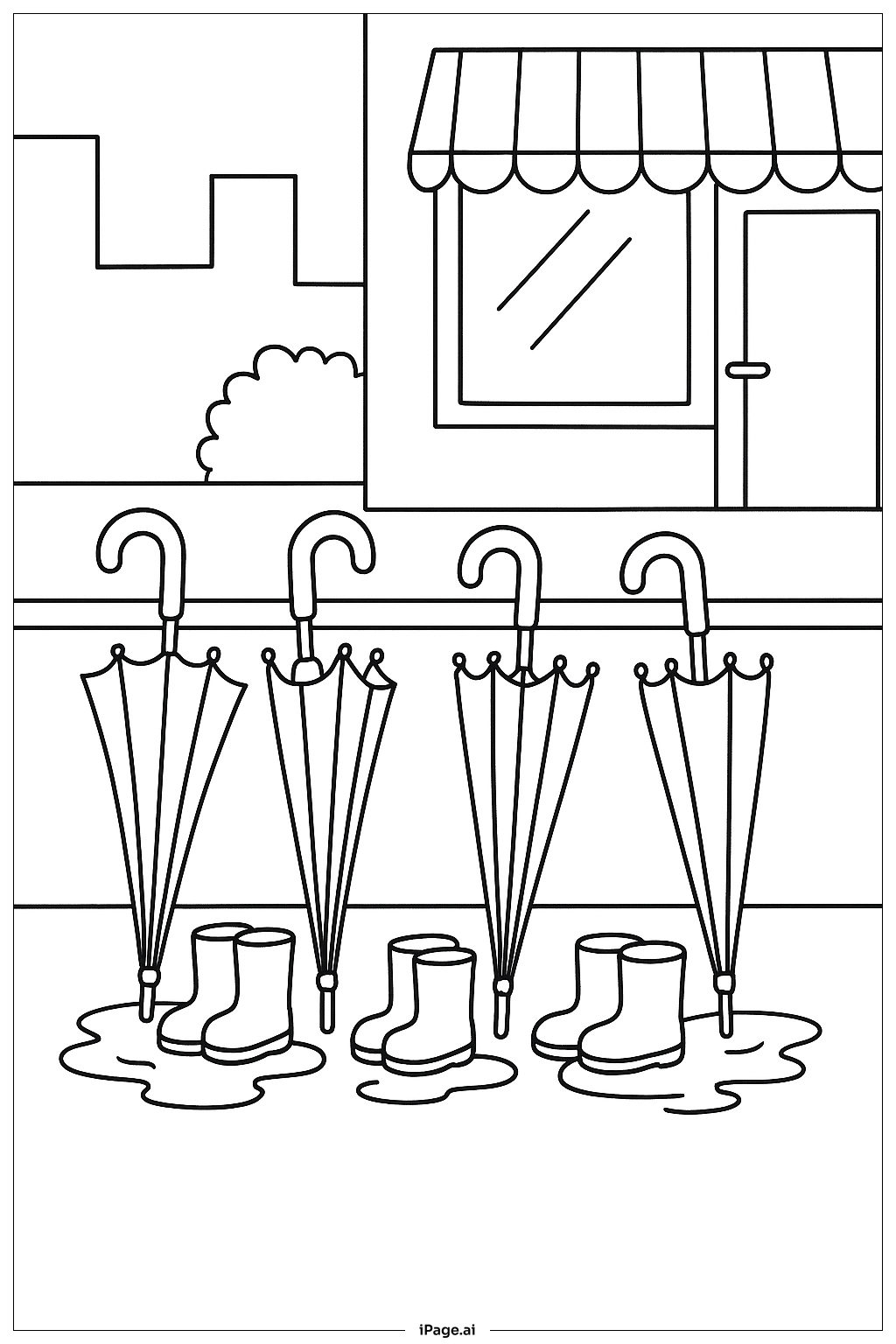 April Rainy Day Umbrella Group Coloring Page
