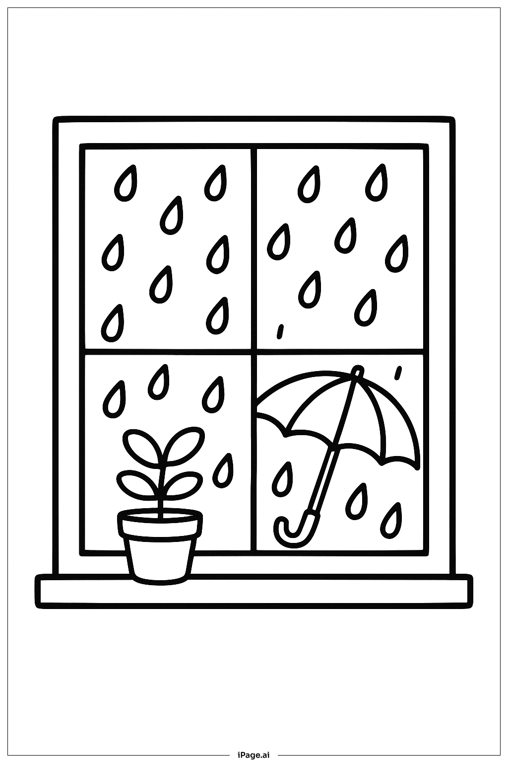 April Rainy Window Scene Coloring Page
