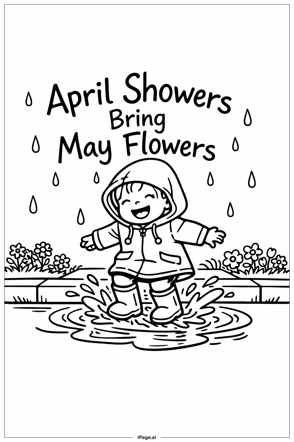 Page de coloriage Les averses d’avril apportent les fleurs de mai - Enfant qui éclabousse