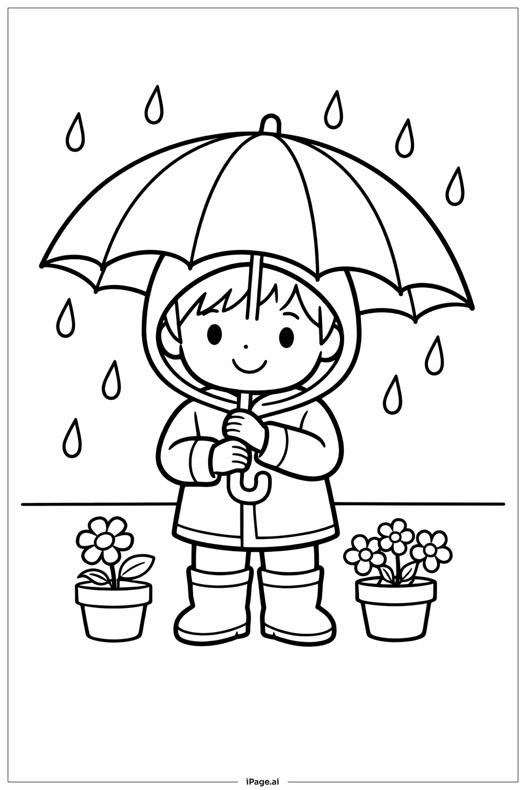 Page de coloriage Les averses d'avril apportent les fleurs de mai - Parapluie enfant