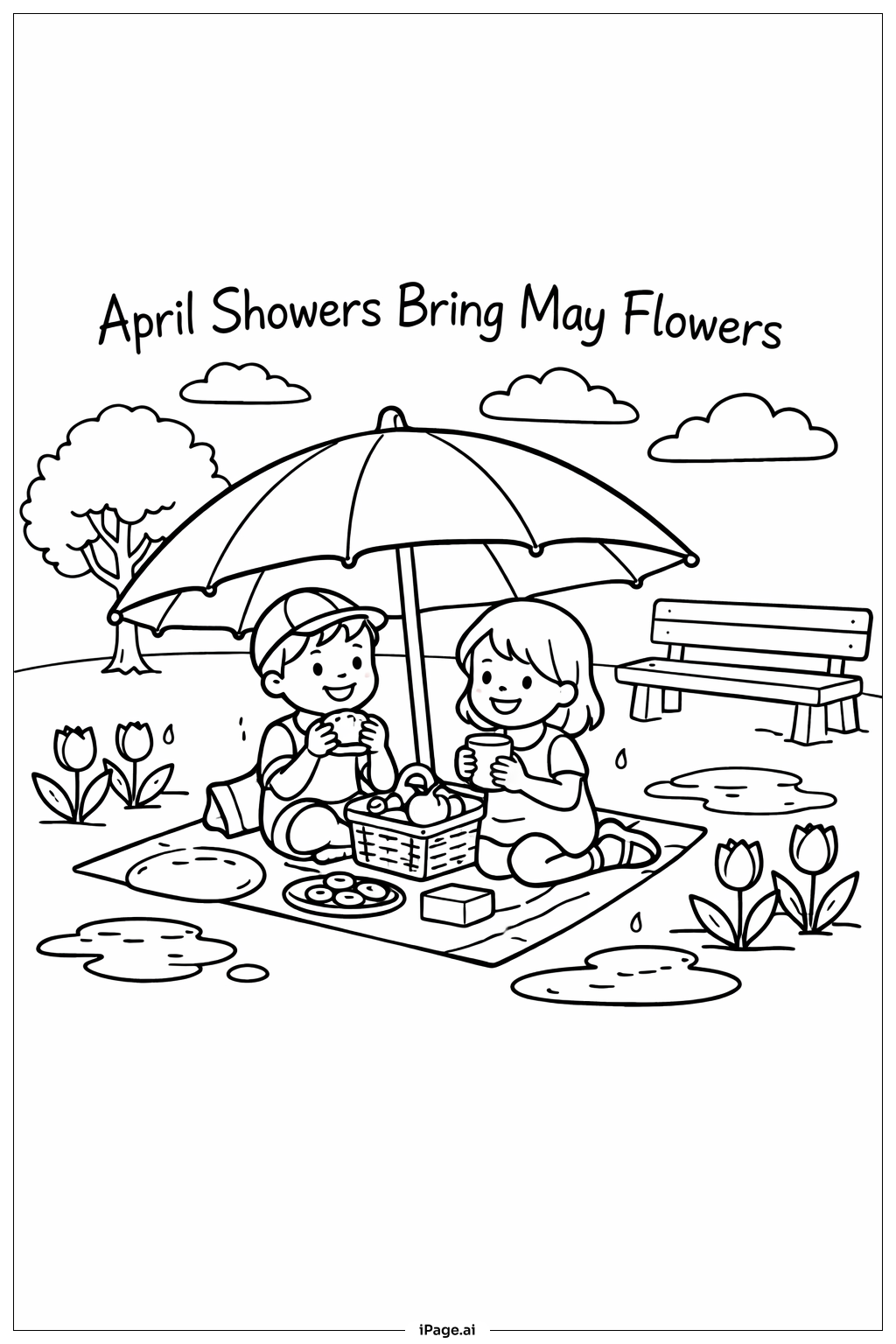Page de coloriage Pique-nique Les averses d'avril apportent des fleurs de mai