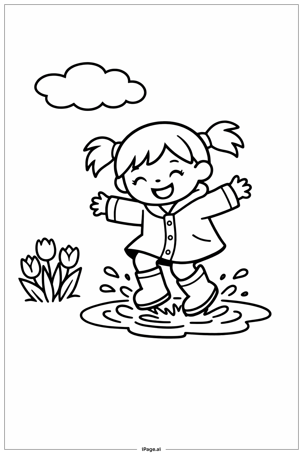 Page de coloriage Les averses d'avril apportent les fleurs de mai - Sauter dans les flaques