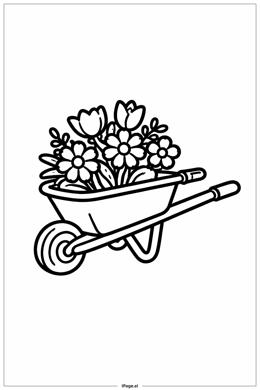 Page de coloriage Avril pluvieux apporte mai fleuri Brouette simple
