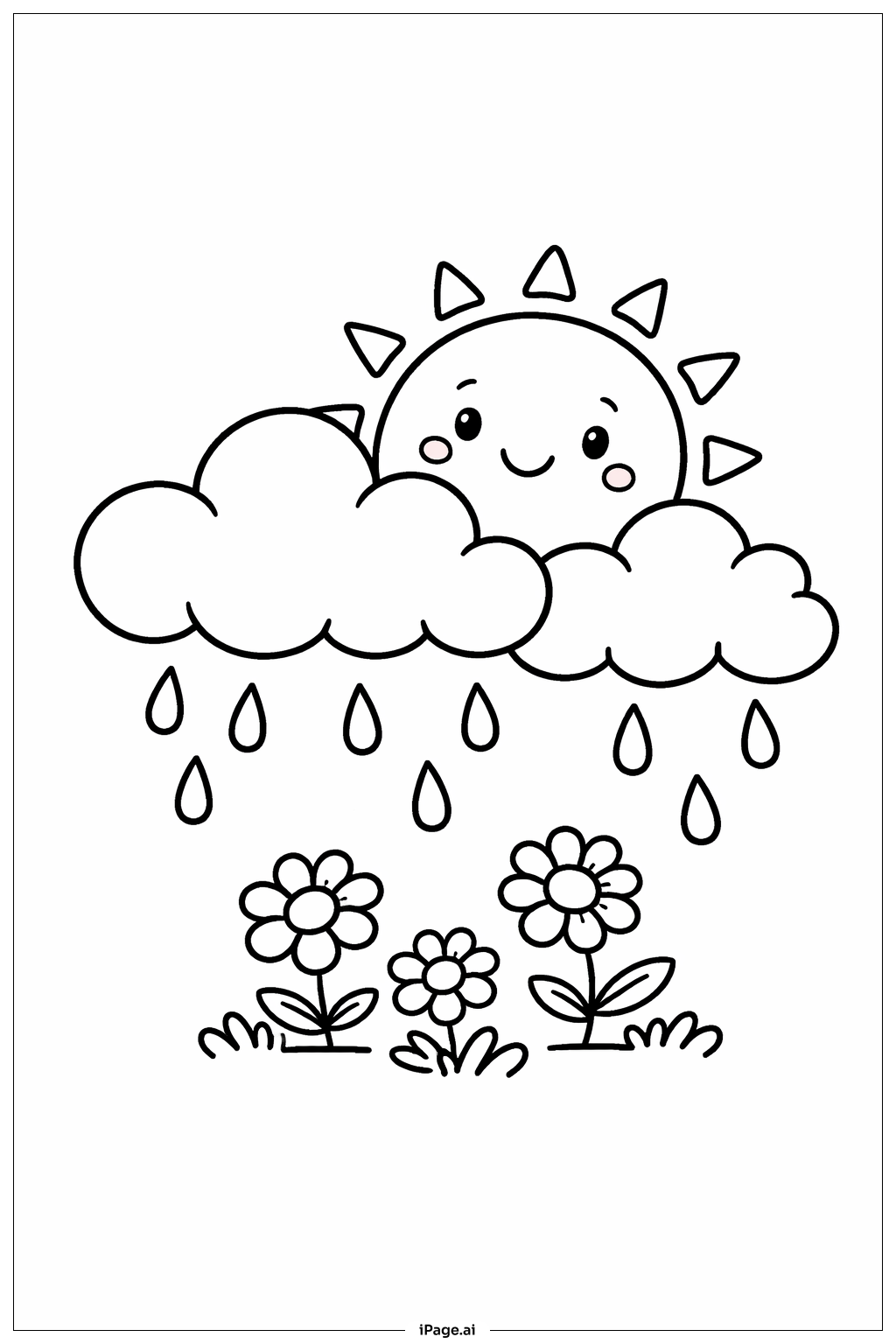 Page de coloriage Les averses d’avril apportent les fleurs de mai avec un soleil qui apparaît