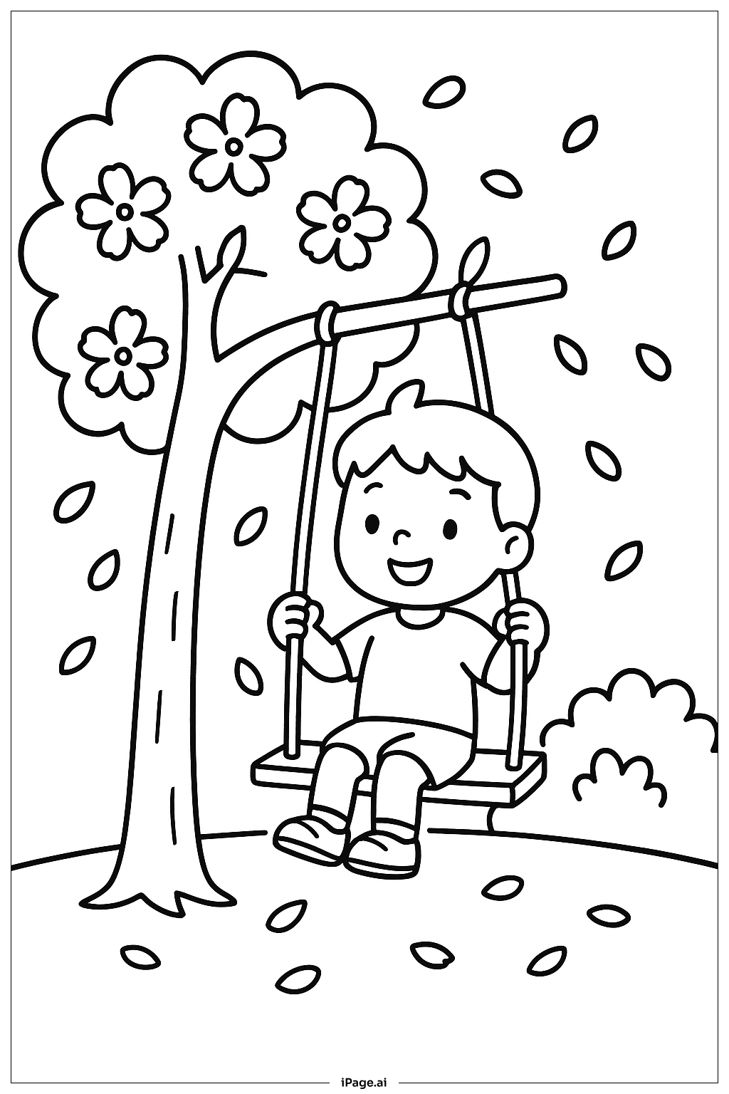 April Swing Under Cherry Tree Coloring Page