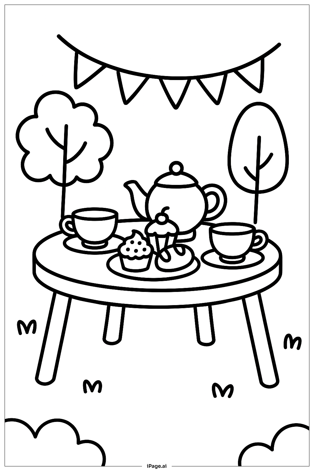 April Tea Party Outdoors Coloring Page
