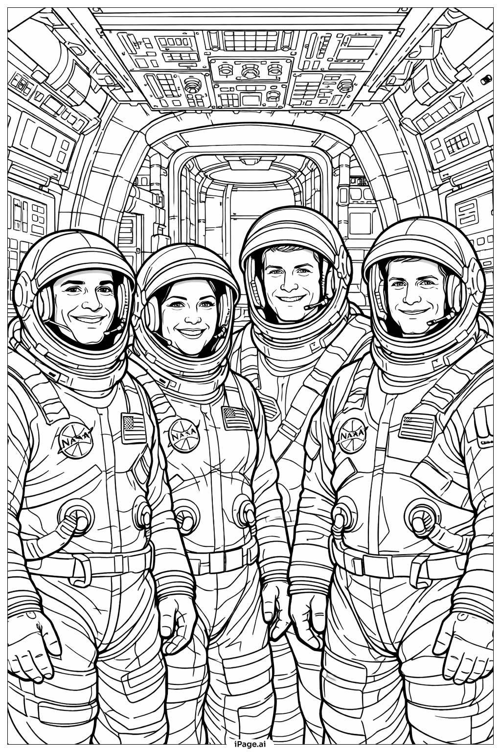  Artemis II Crew Portrait Suited Coloring Page 