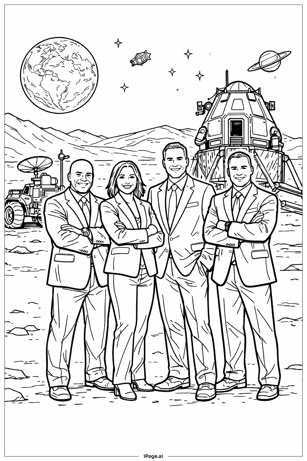  Artemis II Crew Portrait Coloring Page 