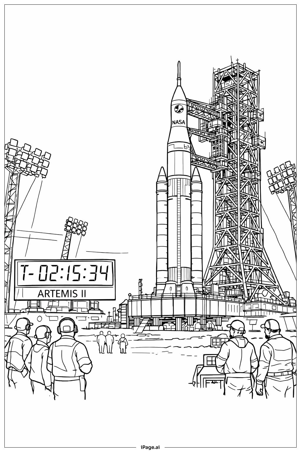  아르테미스 II 발사 야간 카운트다운 색칠공부 페이지 