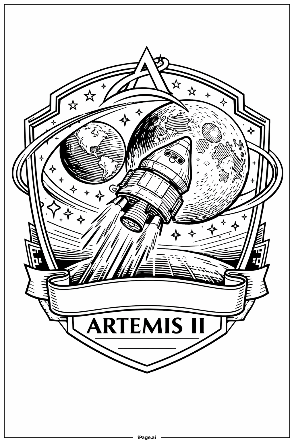  Page de coloriage Conception de l'écusson de la mission Artemis II 