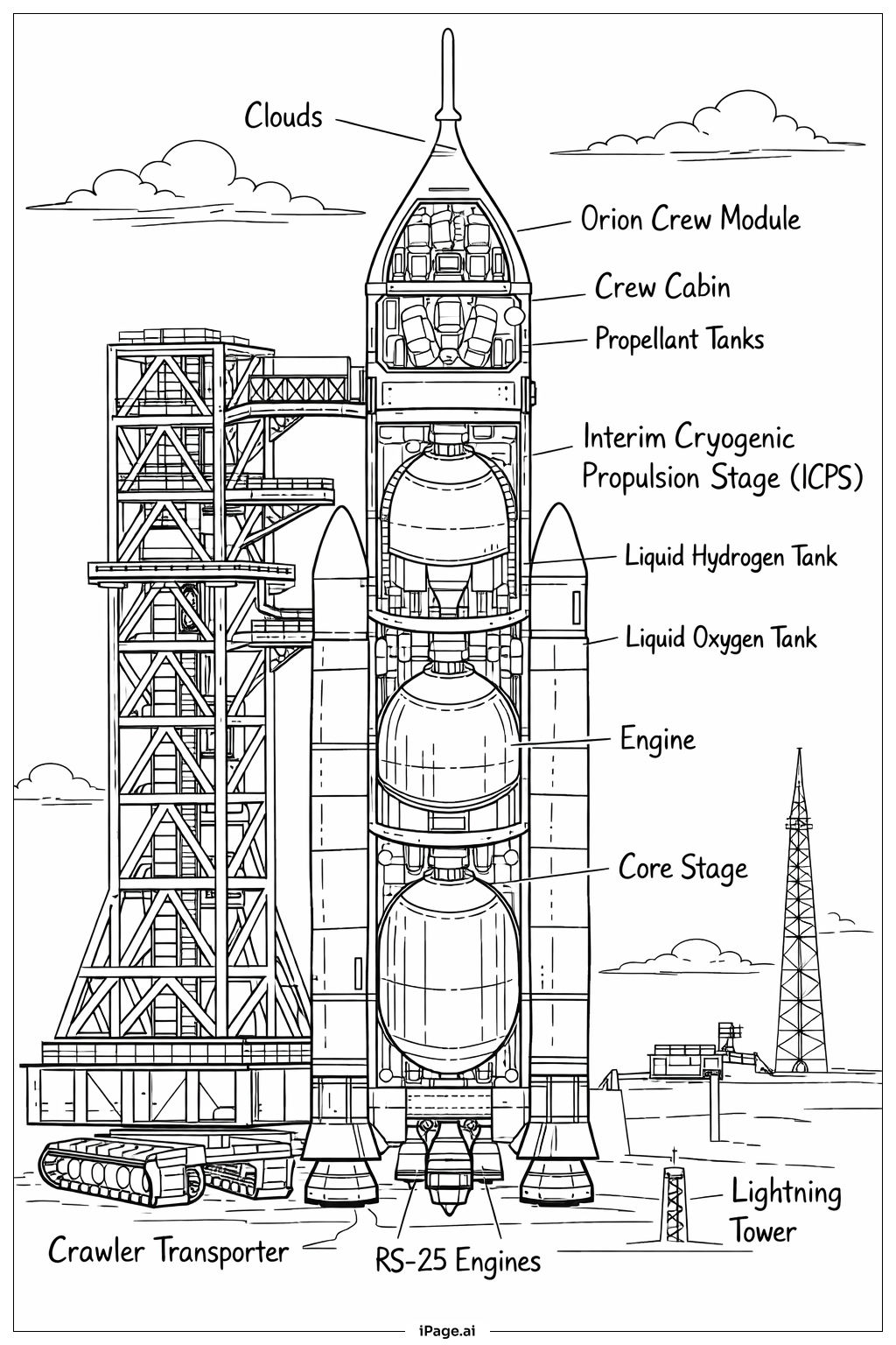 Artemis II Rocket Stages Coloring Page