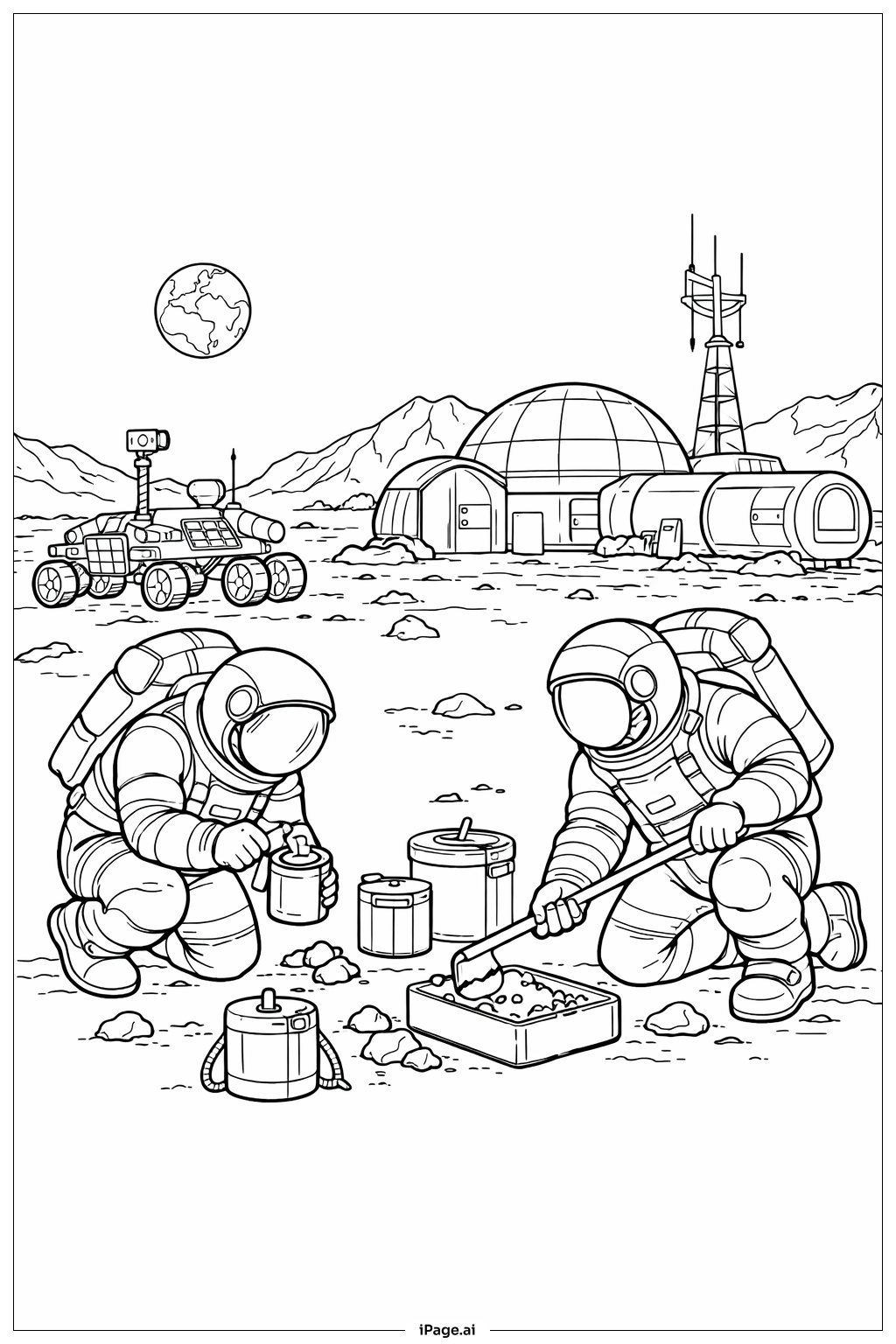  Artemis II Science Crew Collecting Rocks Coloring Page 