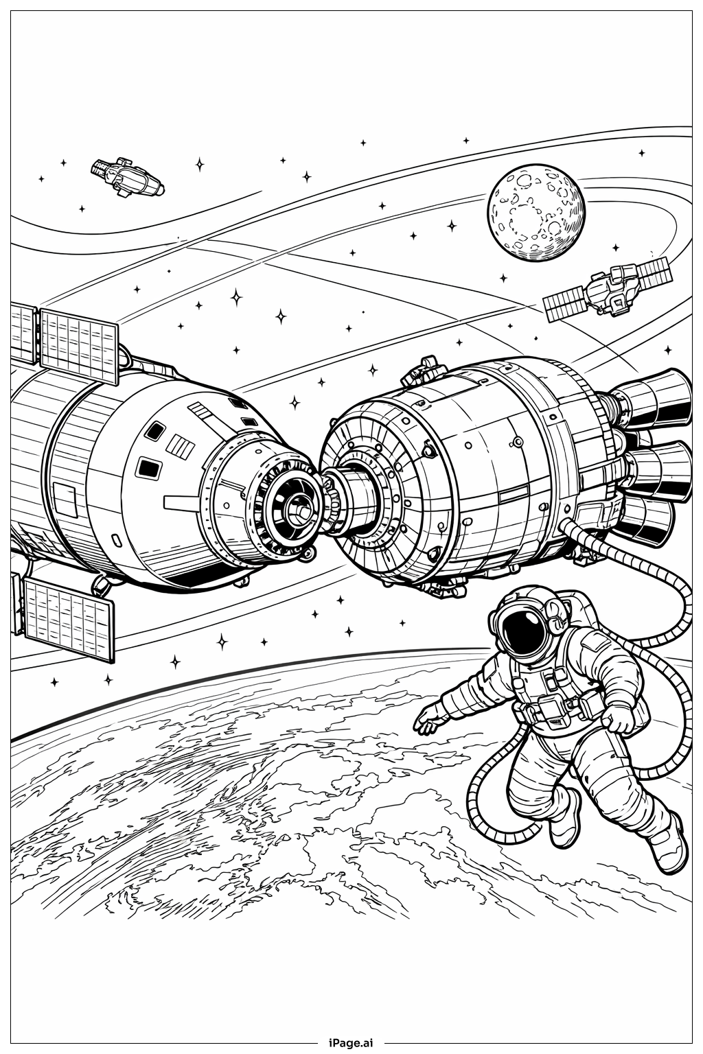  Artemis II Spacecraft Docking Scene Coloring Page 