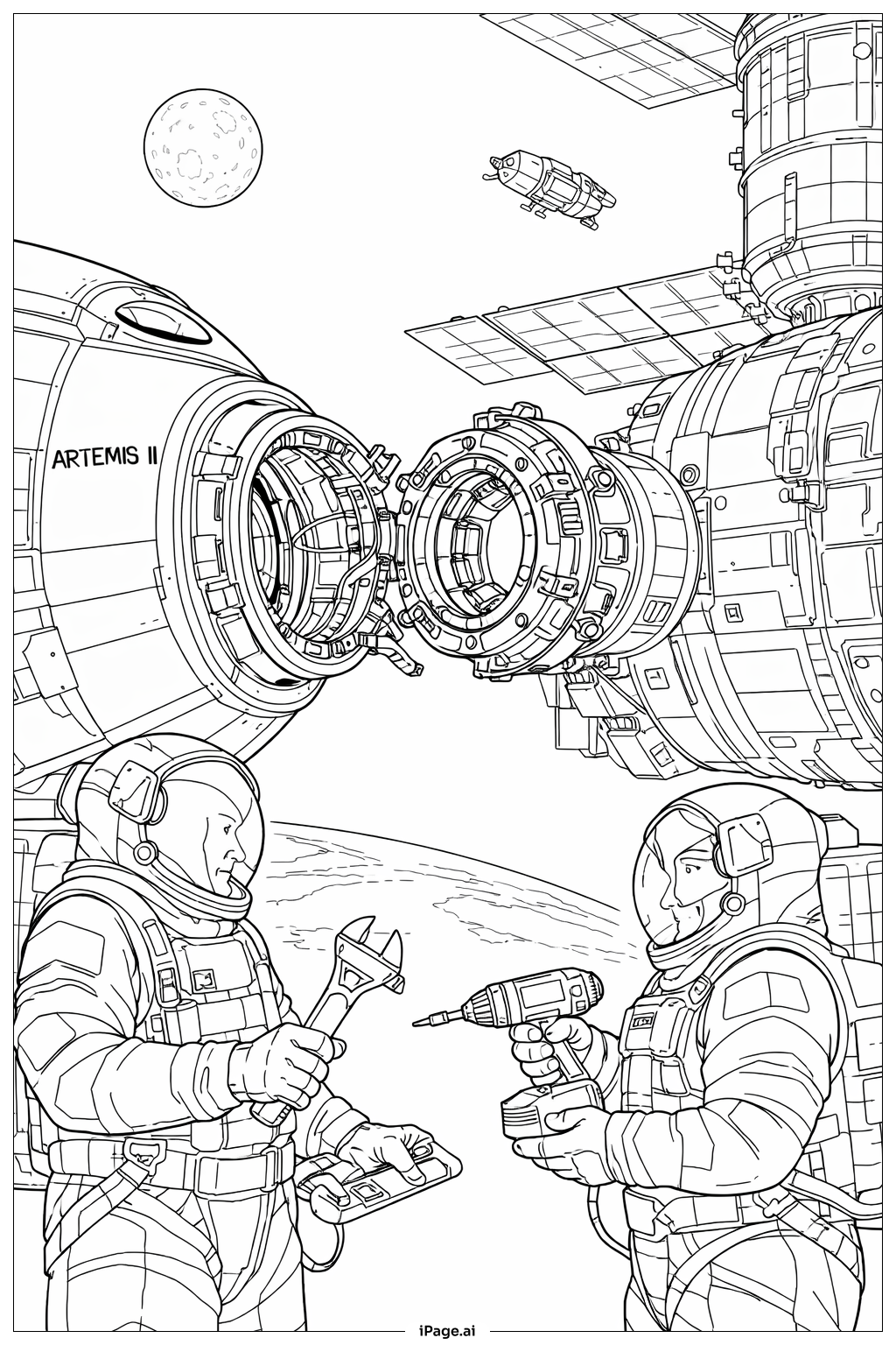  Página para colorear de Atraque de la Nave Artemis II 
