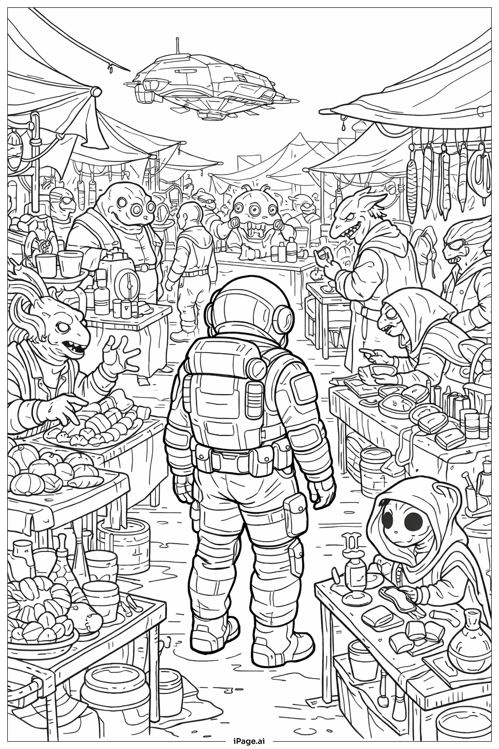  외계인 시장의 우주비행사 색칠공부 페이지 