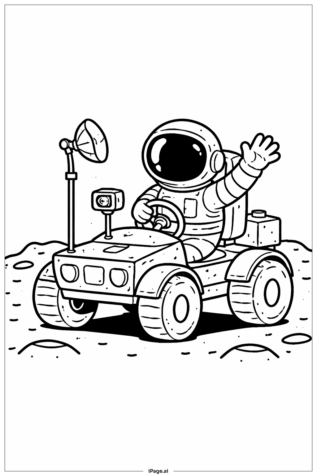 Astronaute conduisant un rover lunaire