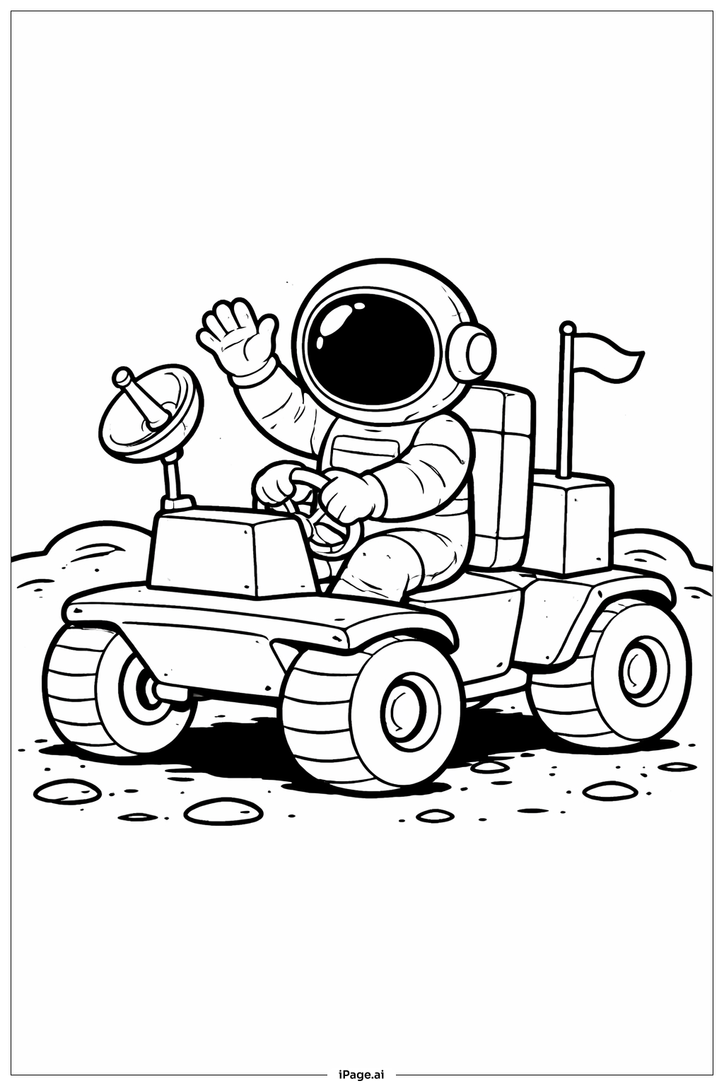  Page de coloriage Astronaute conduisant un rover lunaire 