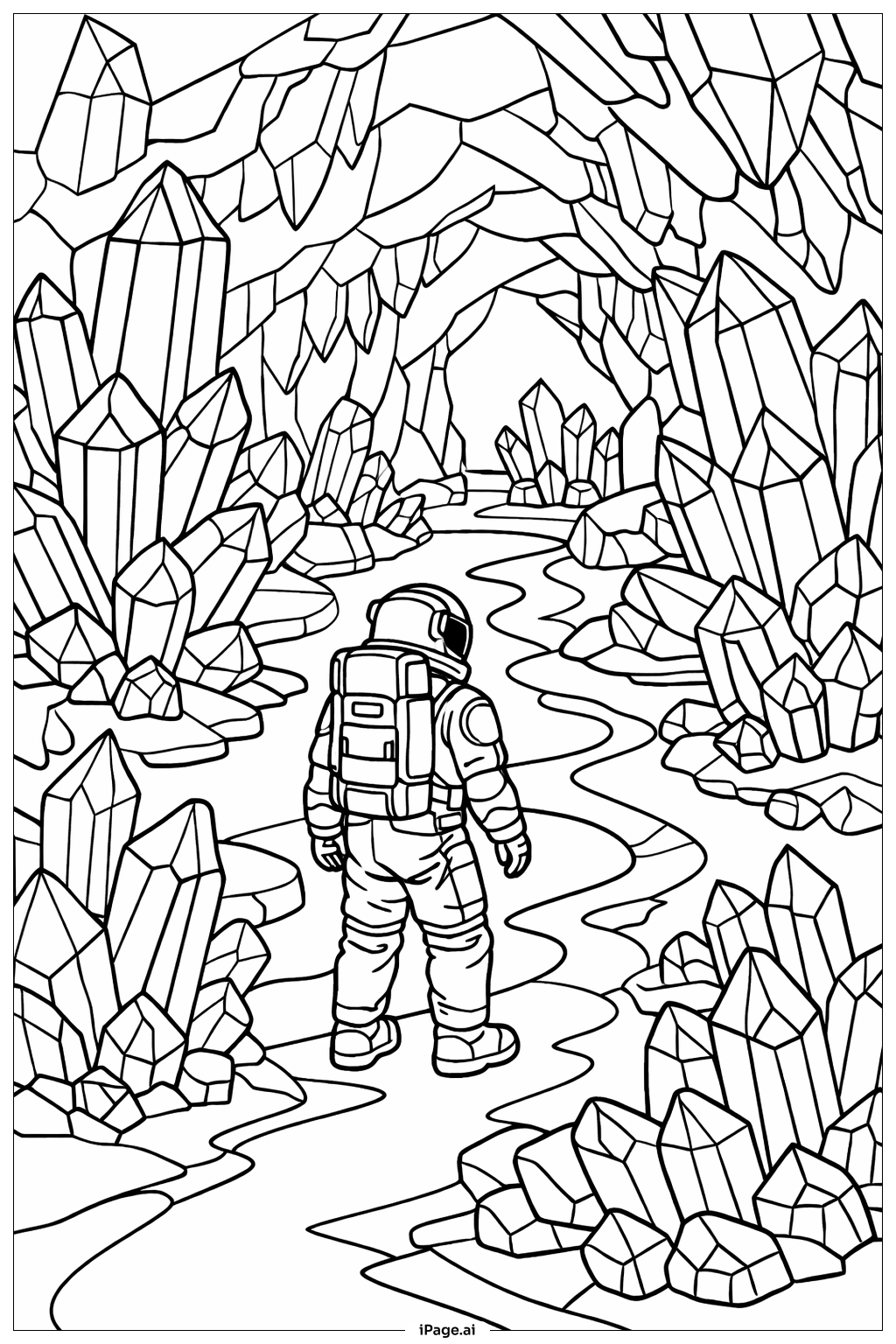  Trang tô màu Phi hành gia khám phá hang động pha lê 