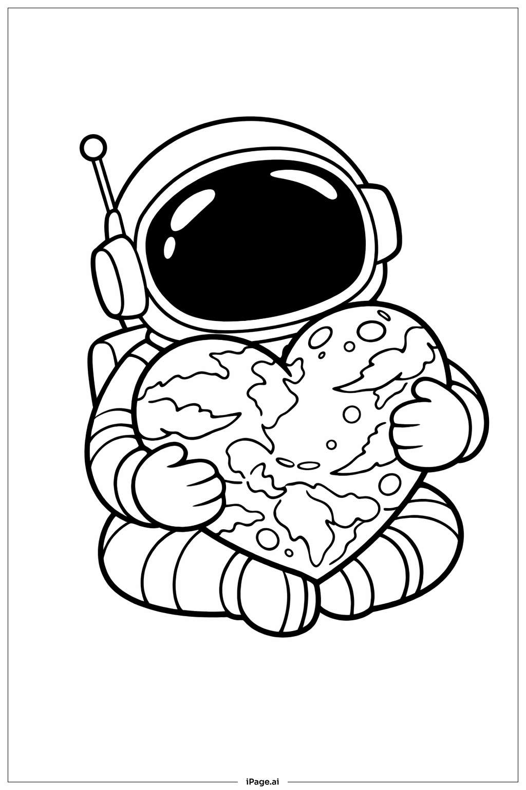 宇航員抱著心形星球著色頁