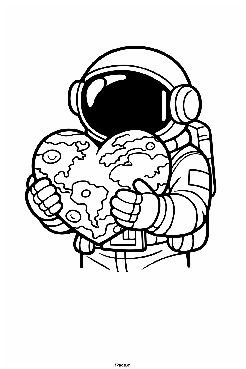  Page de coloriage Astronaute tenant une planète en forme de cœur 