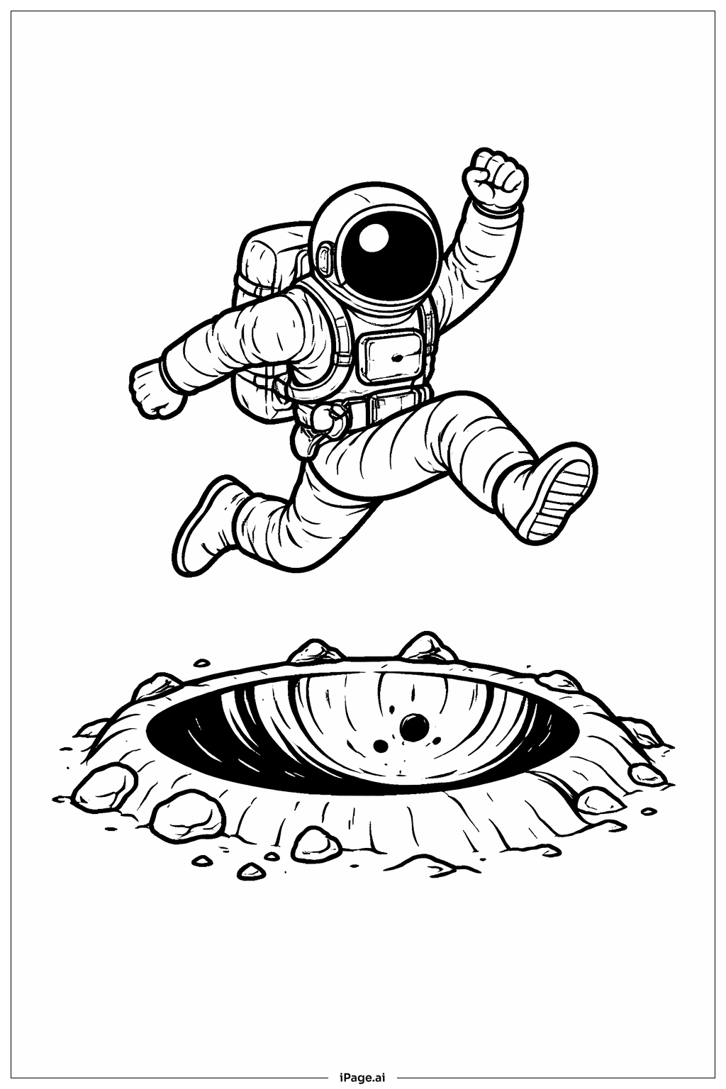  宇航员跳跃陨石坑填色页 