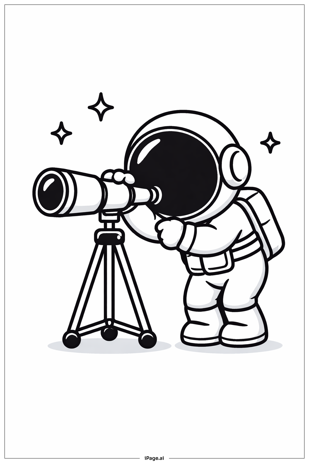 Page de coloriage Astronaute regardant à travers un télescope 