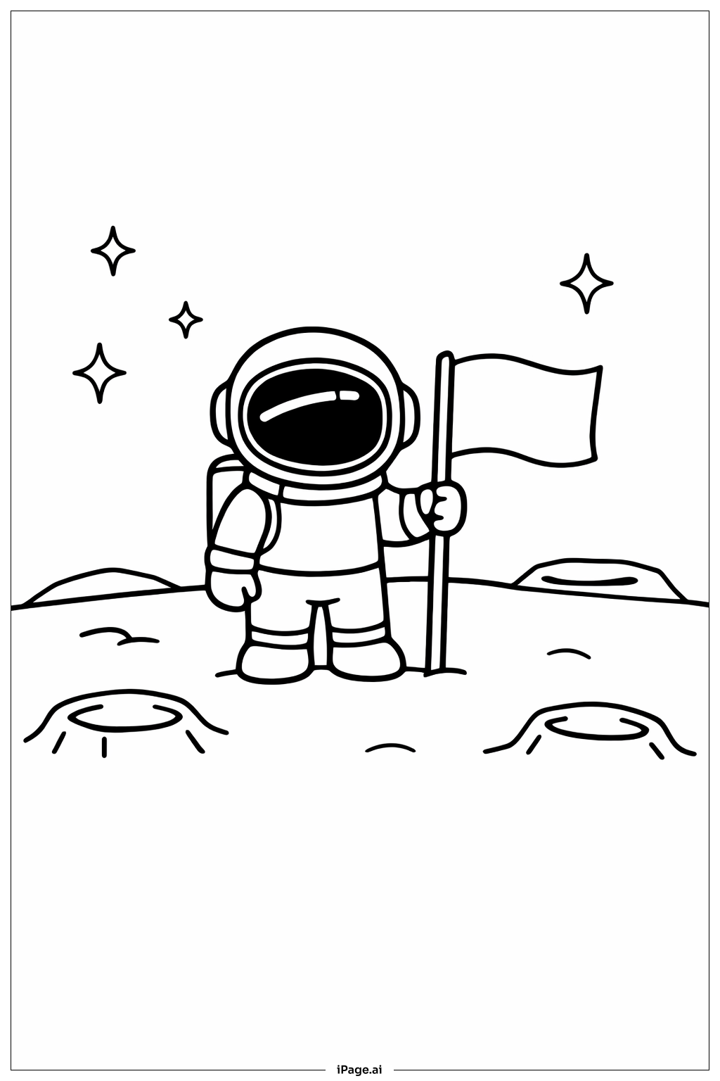  Page de coloriage Astronaute sur la Lune avec Drapeau 