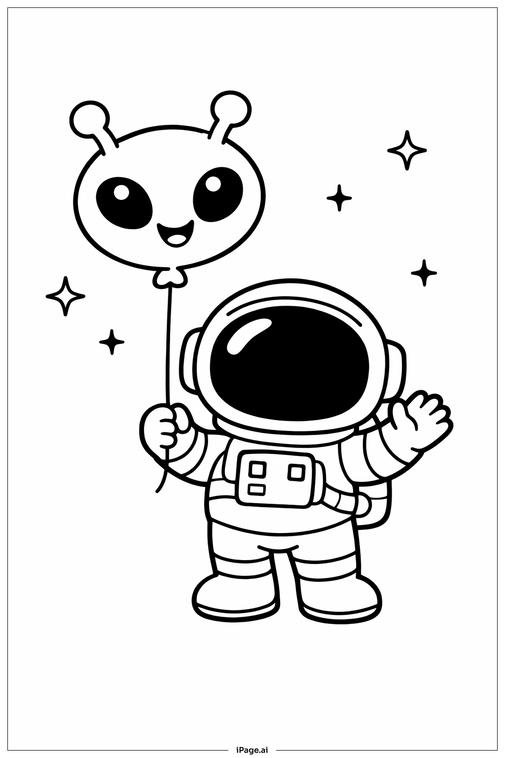  Page de coloriage Astronaute Jouant Avec un Ballon Extra-Terrestre 