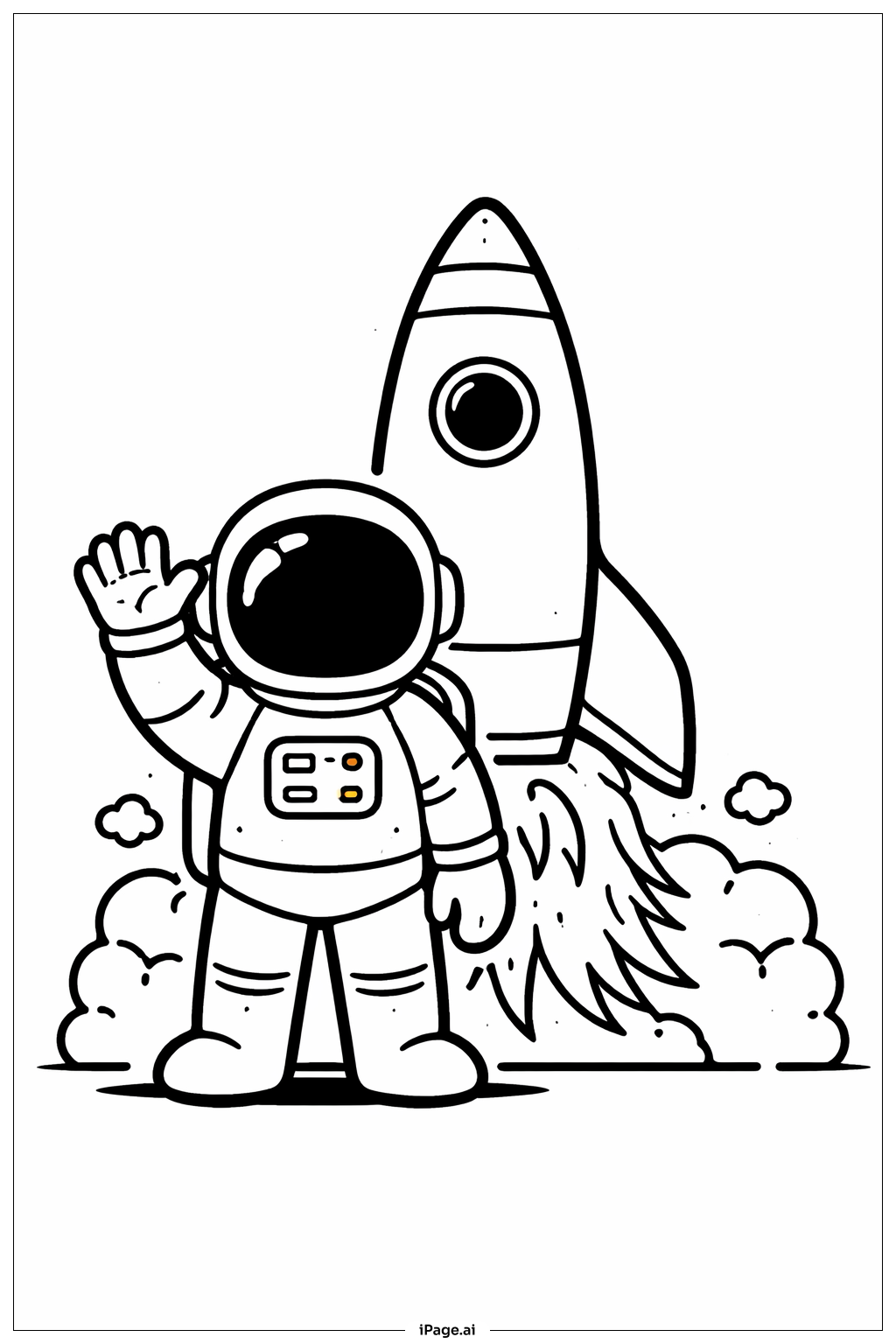 Página para colorear de Astronauta saludando al cohete