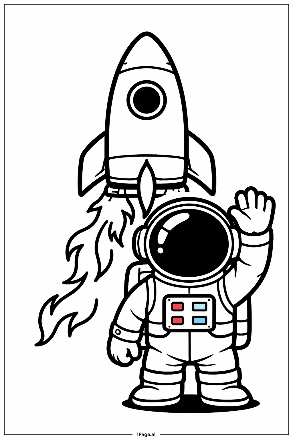  Page de coloriage Astronaute Faisant Un Signe De La Main Au Rocket 