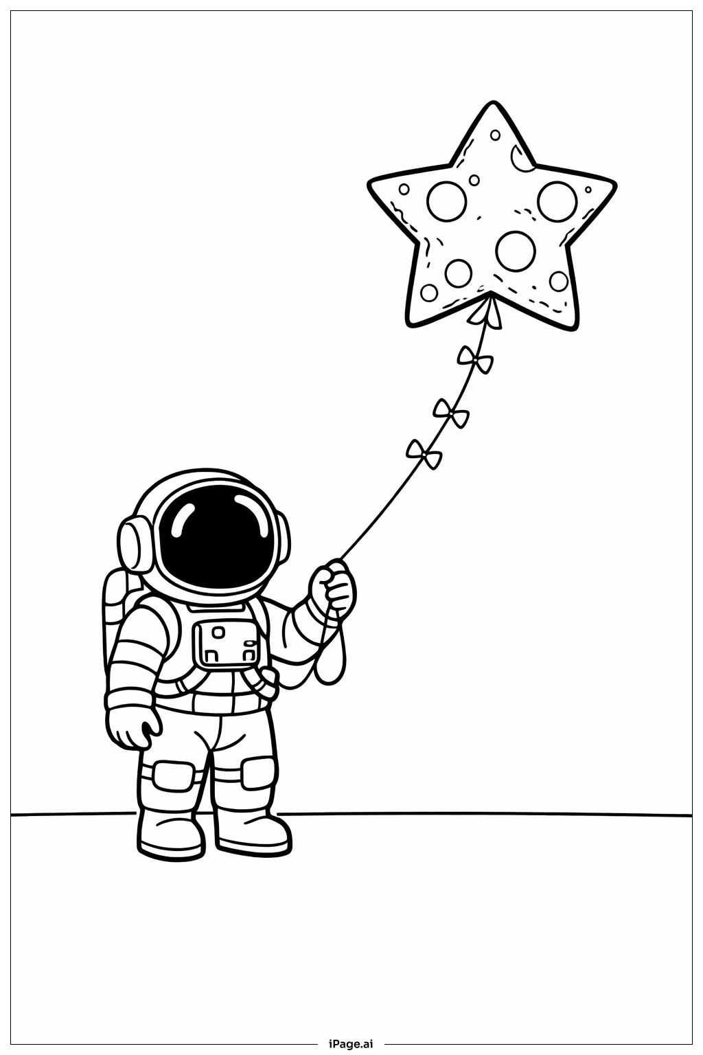  Page de coloriage Astronaute avec un cerf-volant en forme de lune 