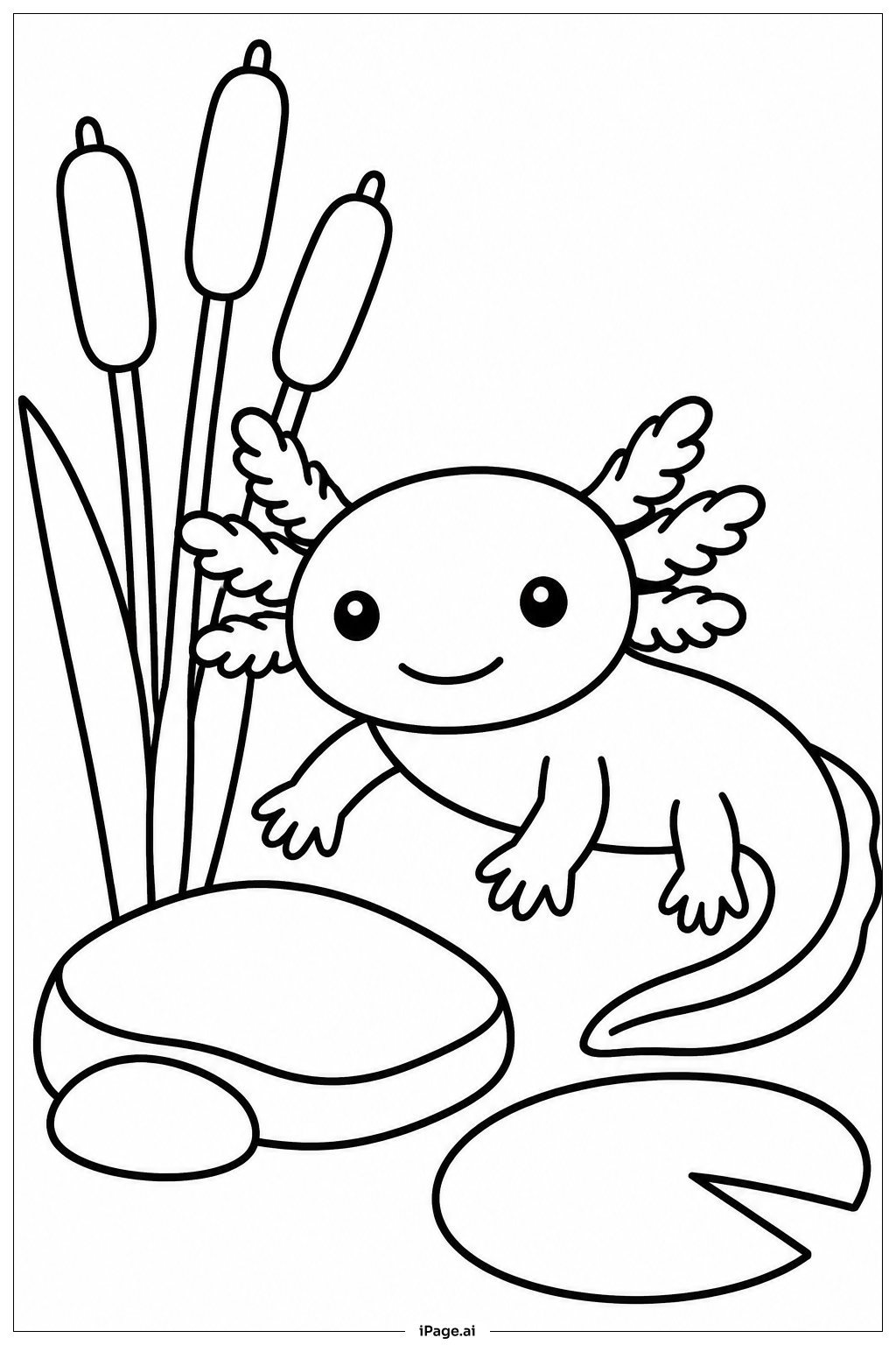 갈대 속의 Axolotl 색칠공부 페이지