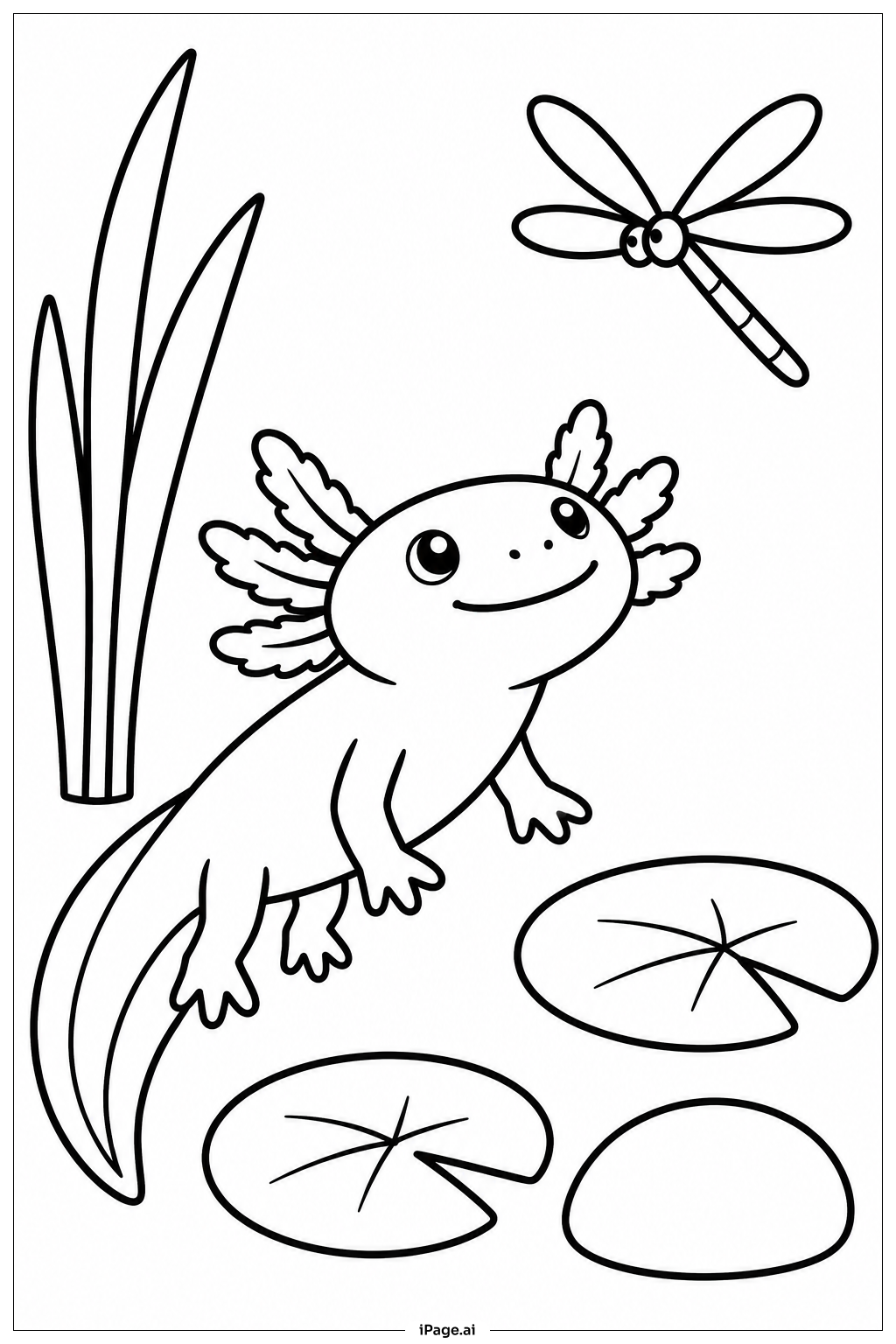 Página para colorir de Axolote e Libélula